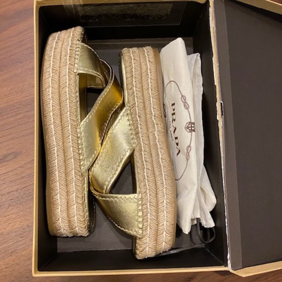 NIB PRADA Gold Espadrille Sandals - Picture 4 of 5